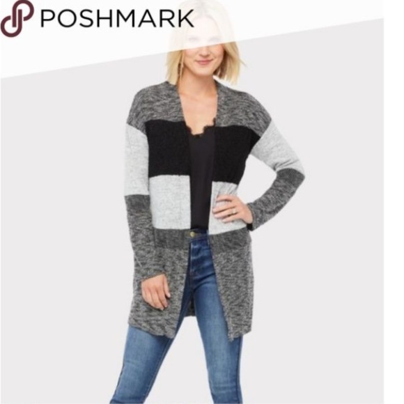 Evereve NWT Peyton Jensen Hadlee Striped black white Long Duster Cardigan M - Picture 2 of 10